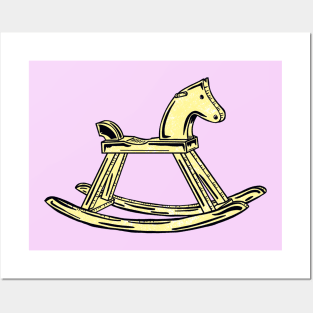 Yellow Rocking Horse With Pink Background Posters and Art